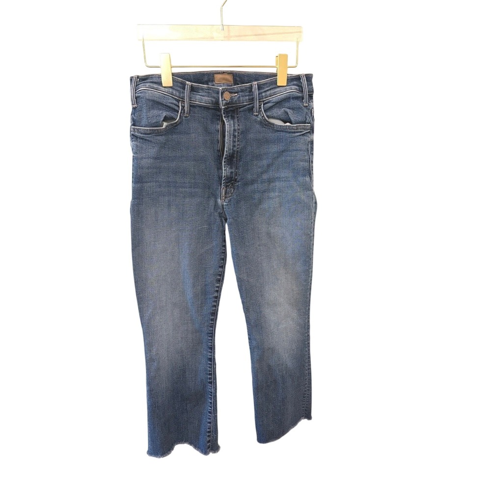 MOTHER The Hustler Ankle Fray Jeans Lust For Life Blue High Rise Flare Size 30